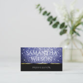 Luxe Zwart Shimmery Royal Blue Glitters Elegantie Visitekaartje (Staand voorkant)