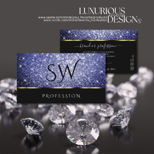 Luxe Zwart Shimmery Royal Blue Glitters Initialen Visitekaartje