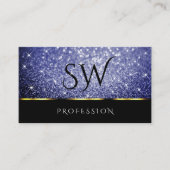 Luxe Zwart Shimmery Royal Blue Glitters Initialen Visitekaartje (Voorkant)