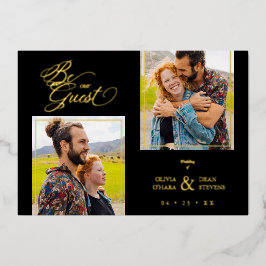 Luxe Zwart Trendige 2 foto's Echte Gouden Folie Uitnodiging
