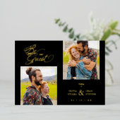 Luxe Zwart Trendige 2 foto's Echte Gouden Folie Uitnodiging (Staand Voorkant)