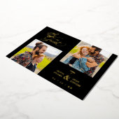 Luxe Zwart Trendige 2 foto's Echte Gouden Folie Uitnodiging (Gedraaid)