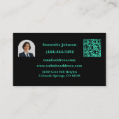 Luxe Zwart & Turquoise QR Code Foto Onroerend Goed Visitekaartje (Achterkant)