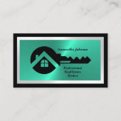 Luxe Zwart & Turquoise QR Code Foto Onroerend Goed Visitekaartje (Voorkant)