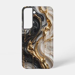 Luxe zwart wit en gouden marmeren hoes samsung galaxy hoesje