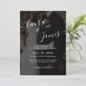 Luxe Zwart & Wit Foto QR Code Classy Bruiloft Kaart (Staand voorkant)