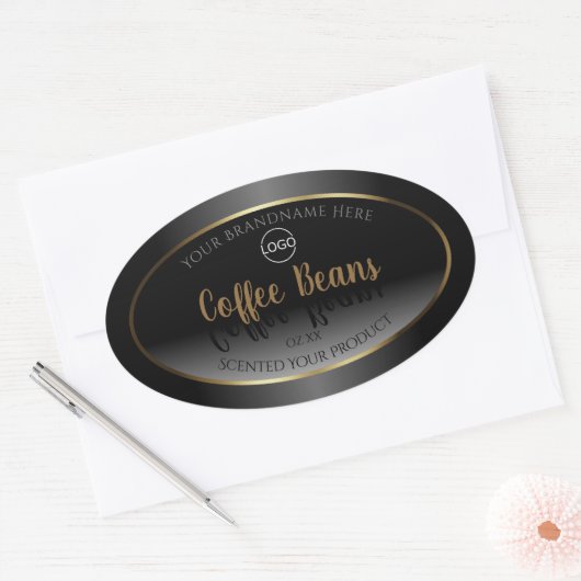 Luxe zwart-wit Gold-etiket met Logo Ovale Sticker (Envelop)
