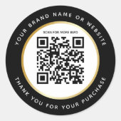 Luxe Zwart Wit Goud Gestreept Scannbare QR-code Ronde Sticker (Voorkant)