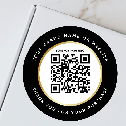 Luxe Zwart Wit Goud Gestreept Scannbare QR-code Ronde Sticker