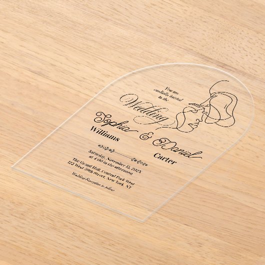 Luxe Zwart & Wit Huwelijk Chic Artistiek Paar Acryl Uitnodigingen (Laagn)