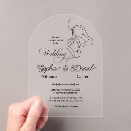 Luxe Zwart & Wit Huwelijk Chic Artistiek Paar Acryl Uitnodigingen