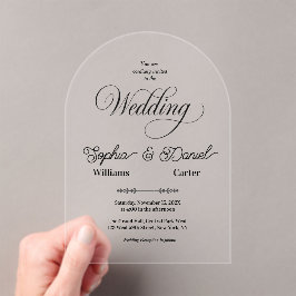 Luxe Zwart & Wit Huwelijk Chic Artistiek Paar Acryl Uitnodigingen