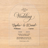 Luxe Zwart & Wit Huwelijk Chic Artistiek Paar Acryl Uitnodigingen (Voorkant)