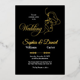 Luxe Zwart & Wit Huwelijk Chic Artistiek Paar Folie Uitnodiging