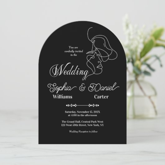 Luxe Zwart & Wit Huwelijk Chic Artistiek Paar Kaart (Staand voorkant)