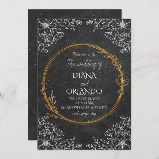 Luxe zwart-wit huwelijksuitnodiging kaart (Voorkant / Achterkant)