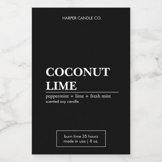 Luxe Zwart & Wit Mat Kaars Label Voedselcontainer Etiket (Enkel label)