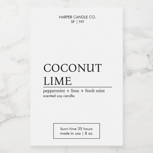 Luxe Zwart & Wit Mat Kaars Label Voedselcontainer Etiket (Enkel label)