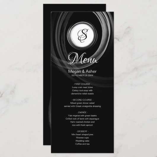 Luxe Zwart-Wit met Zilveren Ring Initiaal Menu (Voorkant / Achterkant)