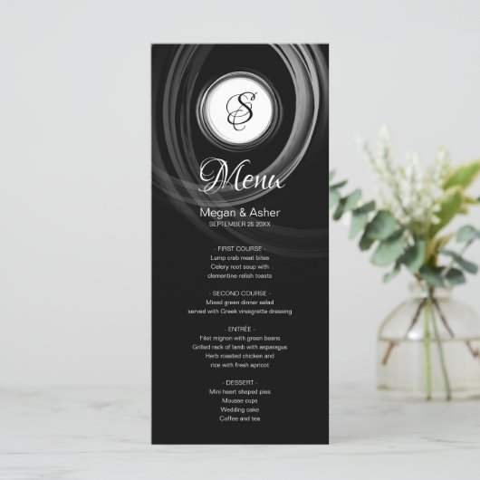 Luxe Zwart-Wit met Zilveren Ring Initiaal Menu (Staand voorkant)