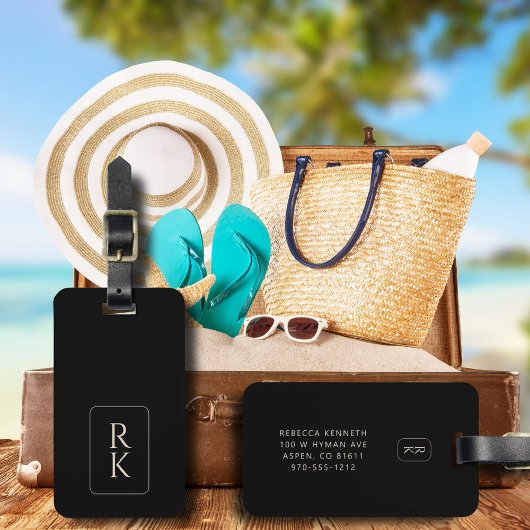 Luxe zwart-wit minimalistische custom monogram bagagelabel