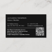 Luxe Zwart Wit Monogram Thuis Bouwbedrijf QR Code Visitekaartje (Achterkant)
