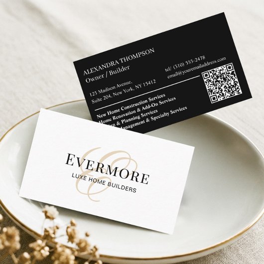 Luxe Zwart Wit Monogram Thuis Bouwbedrijf QR Code Visitekaartje