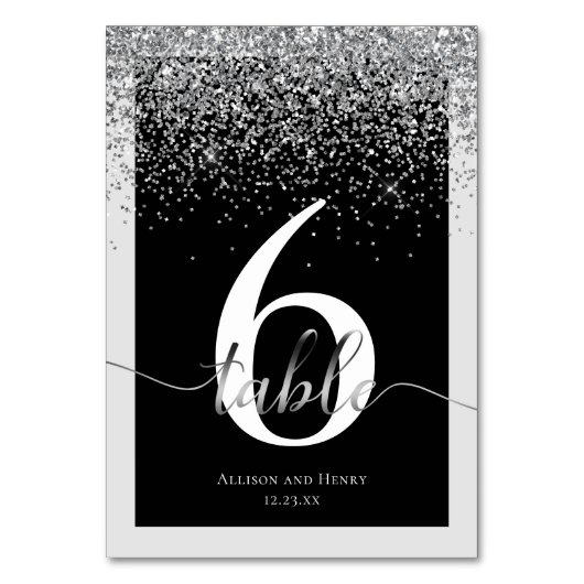 Luxe Zwart Wit Typografie Glitter Wedding Kaart (Voorkant)