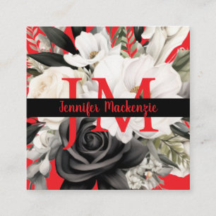 Luxe zwart-witte bloemen vierkante visitekaartje