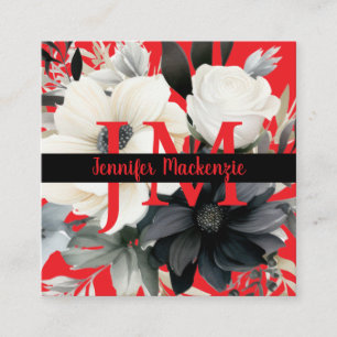 Luxe zwart-witte bloemen vierkante visitekaartje