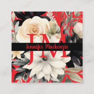 Luxe zwart-witte bloemen vierkante visitekaartje