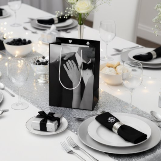 Luxe zwart-witte trouwcadeautas medium cadeauzakje