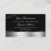 Luxe zwart zilver gebogen decor lijnen glinsterend visitekaartje (Achterkant)
