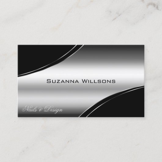 Luxe zwart zilver gebogen decor lijnen glinsterend visitekaartje (Voorkant)