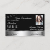 Luxe zwart zilver gebogen lijnen monogram foto visitekaartje (Achterkant)