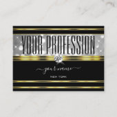 Luxe Zwart Zilver Glitter Diamanten Gouden Rand Visitekaartje (Voorkant)