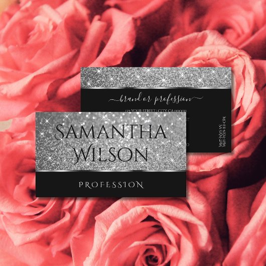Luxe zwart zilver glitter shimmer sterren elegant visitekaartje