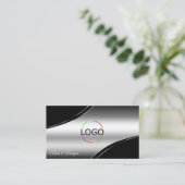 Luxe Zwart Zilveren Gebogen Decorlijnen Logo QRCod Visitekaartje (Staand voorkant)