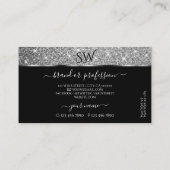 Luxe zwart zilveren glitter shimmer sterren monogr visitekaartje (Achterkant)