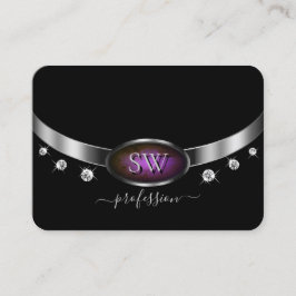 Luxe Zwart Zilveren Paarse Marmeren Monogram Diama Visitekaartje