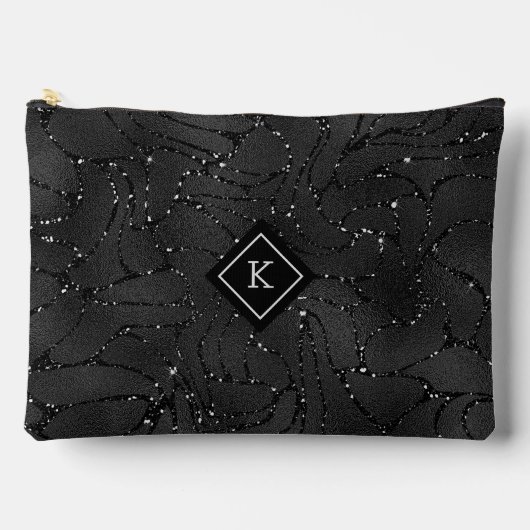 Luxe Zwarte Achtergrond Wit Sparkles Monogram Etui (Voorkant)