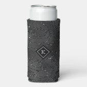 Luxe Zwarte Achtergrond Wit Sparkles Monogram Seltzer Blikjeskoeler (Seltzer Voorkant)