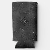 Luxe Zwarte Achtergrond Wit Sparkles Monogram Seltzer Blikjeskoeler (Achterkant)