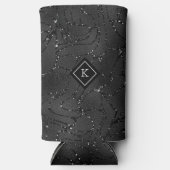 Luxe Zwarte Achtergrond Wit Sparkles Monogram Seltzer Blikjeskoeler (Voorkant)