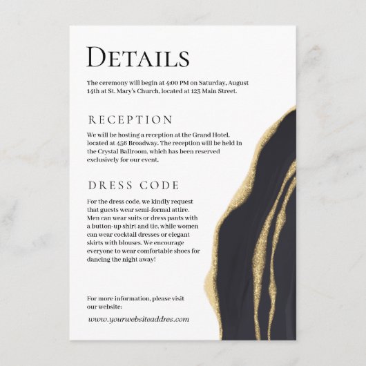 Luxe zwarte agaat met goud informatiekaartje (Voorkant)