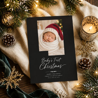 Luxe Zwarte Baby Eerste Kerst Foto Feestdagenkaart