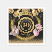 Luxe zwarte ballonnen servetten met gouden glitter (Voorkant)