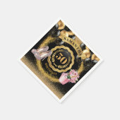 Luxe zwarte ballonnen servetten met gouden glitter (Hoek)