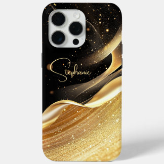 Luxe zwarte basis & gouden parel naam iPhone case