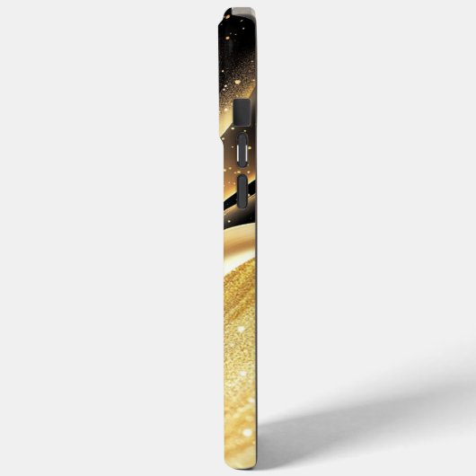 Luxe zwarte basis & gouden parel naam iPhone case (Achterkant / Links)